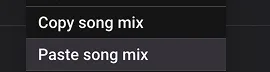 Commandes de copie et de collage du mixage d’un morceau